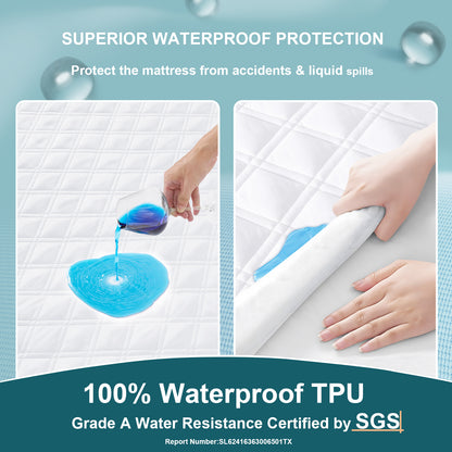 2 Pack Waterproof Mattress Protector Queen Size, All-fit-One Soft Noiseless Bed Mattress Cover with Deep Pocket 8-21", Washable for Bedwetting, Cool Sleep, Suitable for Home Bedroom Hotel, White