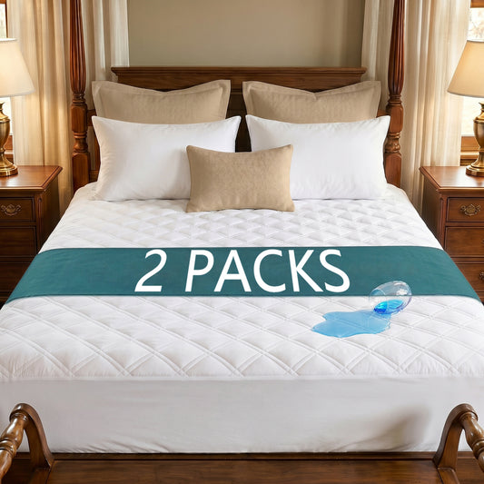 2 Pack Waterproof Mattress Protector Queen Size, All-fit-One Soft Noiseless Bed Mattress Cover with Deep Pocket 8-21", Washable for Bedwetting, Cool Sleep, Suitable for Home Bedroom Hotel, White