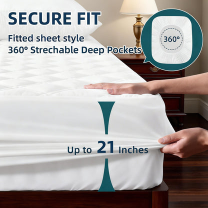 2 Pack Waterproof Mattress Protector Queen Size, All-fit-One Soft Noiseless Bed Mattress Cover with Deep Pocket 8-21", Washable for Bedwetting, Cool Sleep, Suitable for Home Bedroom Hotel, White