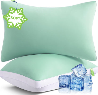 MEELUS Silky Soft Pillows Queen Size Set of 2, Luxury Hotel Down Alternative Bed Pillows 2 Pack for Side Back Stomach Sleepers, Gusseted Supportive, Machine Washable, Cooling Blue, 20" x 30"