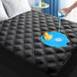 MEELUS Padded Queen Mattress Protector, Breathable Waterproof Mattress Pad Cover Fitted Deep Pocket 8"-21", Soft Noiseless Mattress Cover Washable Cooling for Home Hotel Bedroom, White