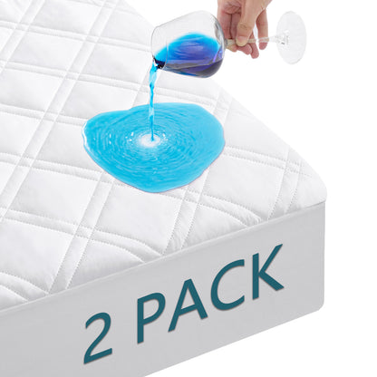 2 Pack Waterproof Mattress Protector Queen Size, All-fit-One Soft Noiseless Bed Mattress Cover with Deep Pocket 8-21", Washable for Bedwetting, Cool Sleep, Suitable for Home Bedroom Hotel, White