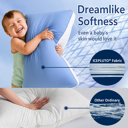 MEELUS Silky Soft Pillows Queen Size Set of 2, Luxury Hotel Down Alternative Bed Pillows 2 Pack for Side Back Stomach Sleepers, Gusseted Supportive, Machine Washable, Cooling Blue, 20" x 30"